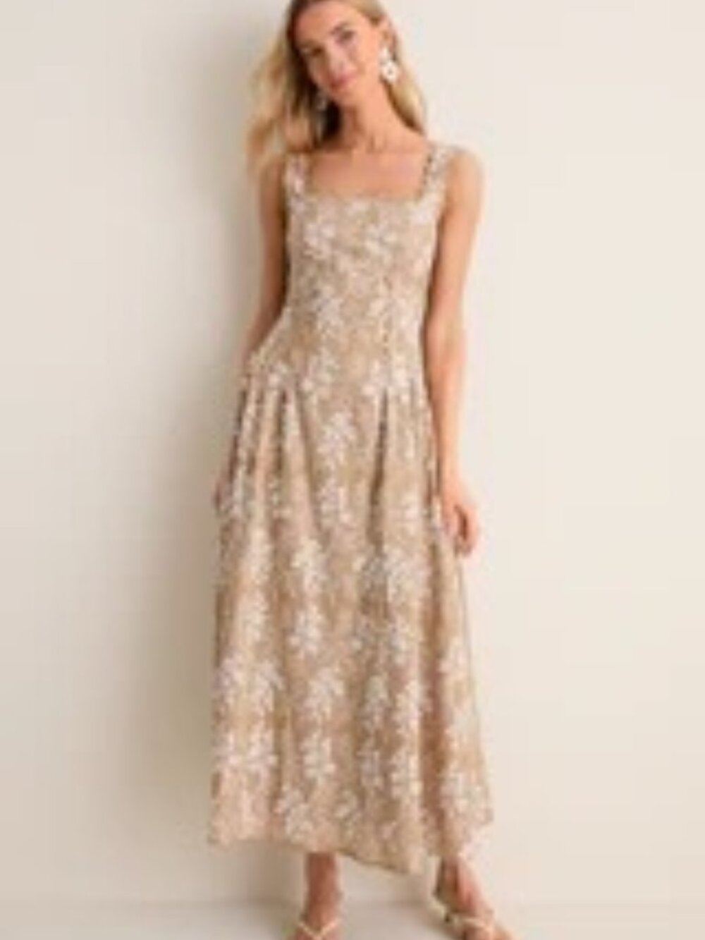 MOON RIVER Mocha Square Neck Trim Corset Detail Midi Dress